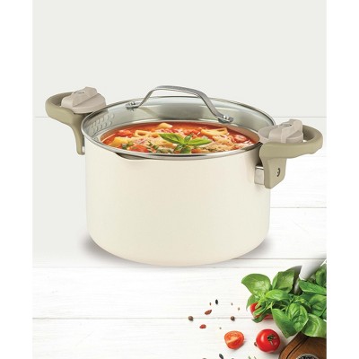 Cream Aluminum 5 Qt Nonstick Pasta Pot with Strainer Lid