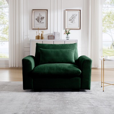 FURNIinspire Corduroy Deep Seat Single Sofa Accent Chair,Deep Seat Couch with Waist Pillow for Living Room,Apartment,Office, Green, 51*33.8*34.6