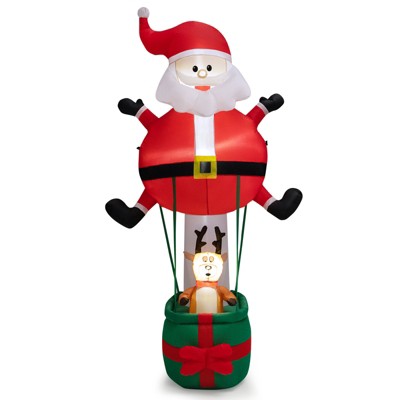 Tangkula 8FT Tall Christmas Inflatable Hot Air Balloon Blow Up Santa Claus On Balloon with Reindeer Xmas Inflatable Decoration with Bright LED Lights