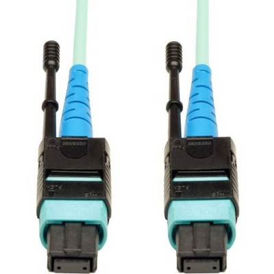 Tripp Lite 1M MTP / MPO Patch Cable 24 Fiber 100GbE Aqua OM3 Plenum 3ft 3' 1 Meter - 100GBASE-SR10, CXP, 24 Fiber, 100GbE OM3 Plenum-rated
