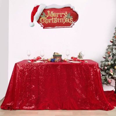 Wikineon Sequin Fabric Tablecloth 50x50inch Red Sequin Table Cloth Square Dinner Party Wedding Tables