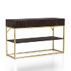 Cilker 2 Drawers Sofa Table Walnut/Gold - miBasics: Elegant Steel Frame, Open Shelf Storage, MDF Veneer - 2 of 4