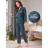 INSPIRE CHIC Women's Lounge Set Cotton Ribbed Button Up Long Sleeve Pants Pattern with Pocket Pajama Set Loungewear - 2 of 4