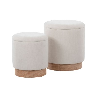 NicBex Contemporary Fabric Ottoman Set of 2 Upholstered Modern Footrests, Cream