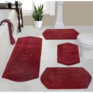 Waterford Tufted Bath Rug, Extra Soft and Absorbent, Non-Slip Bath Mats, Machine Washable bath rugs for Bathroom, 4 Pcs Set with Runner, Red - 1 of 4