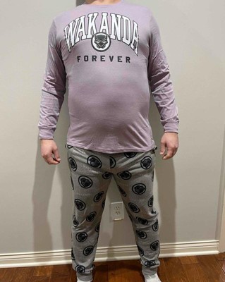 Men's Marvel Wakanda Forever Long Sleeve Sweater Knit Pajama Set - Light  Purple/Gray S