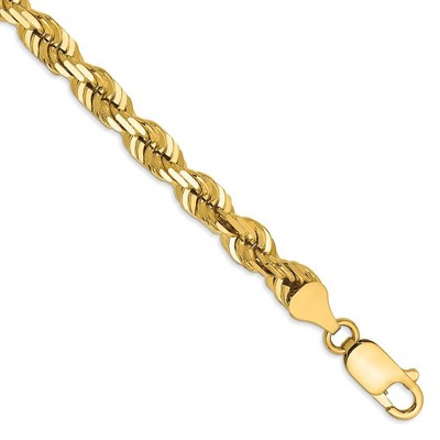 Black Bow Jewelry 5.5mm, 14k Yellow Gold, Diamond Cut Solid Rope Chain Bracelet