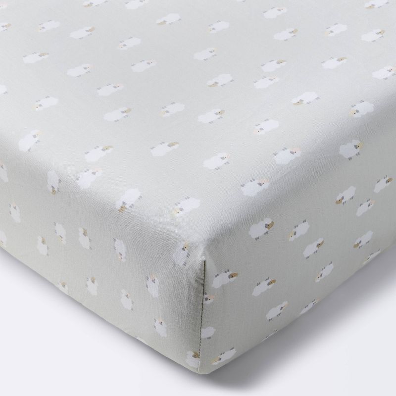 Crib Fitted Sheet Lambs - Cloud Island&#8482; Gray, 1 of 7