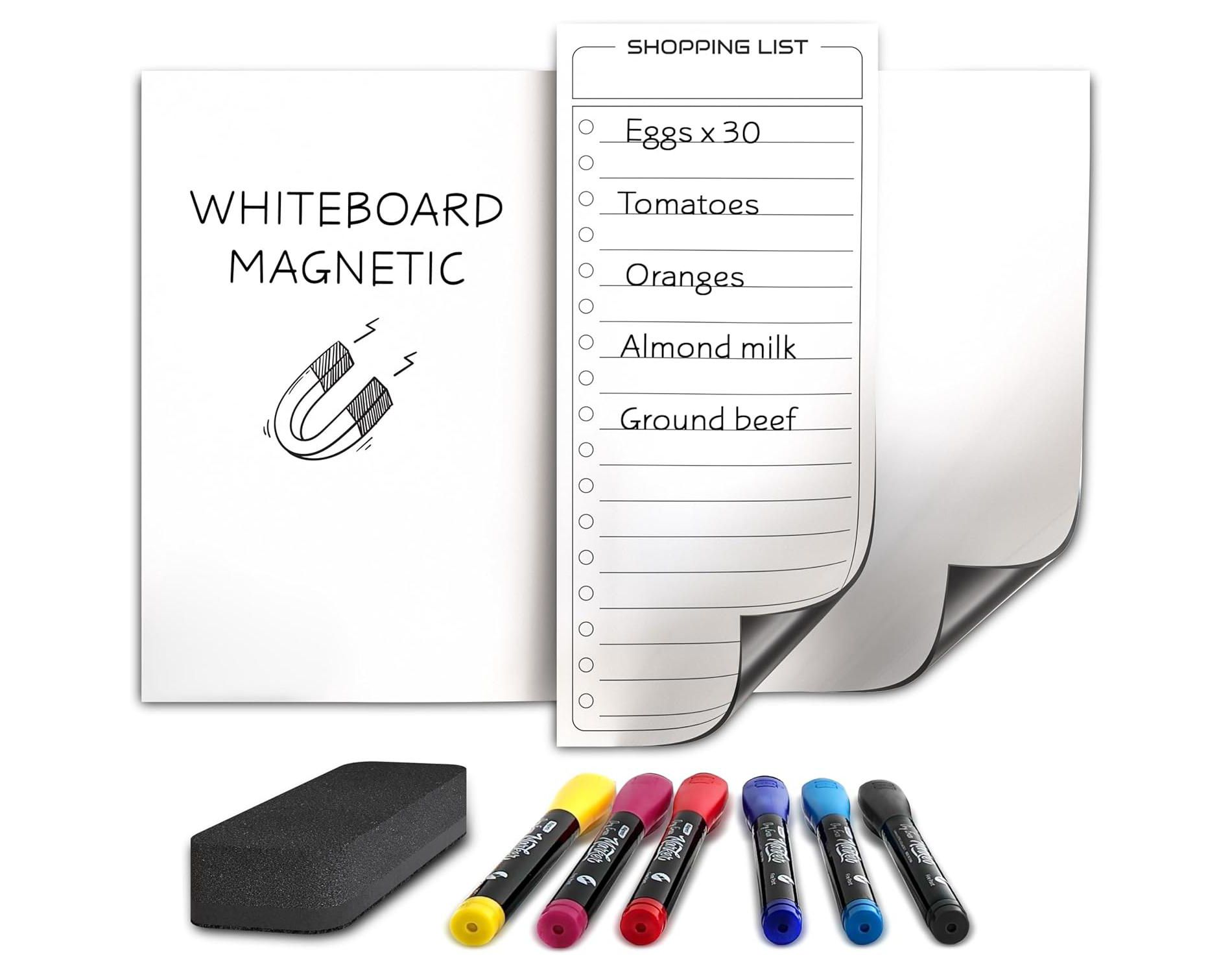 SCRIBBLEDO White Dry Erase Magnet 8”X12” for Fridge & Shopping Grocery List 6 Markers Included