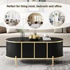 47"W Oval Coffee Table Cocktail Table Center Table with Marble-Patterned Top, Cabinet, Metal Legs and Handles, White/Black-ModernLuxe - 4 of 4