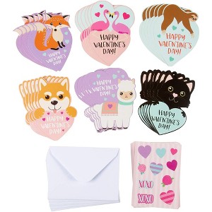 Sustainable Greetings 36 Pack Cute Heart-Shaped Animal Valentine's Cards with Envelope, 6 Designs, 3.25 x 4.5 In, Kids Blank Notecards - 1 of 4