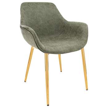 LeisureMod Markley Faux Leather Dining Chair with Arms and Gold Metal Legs