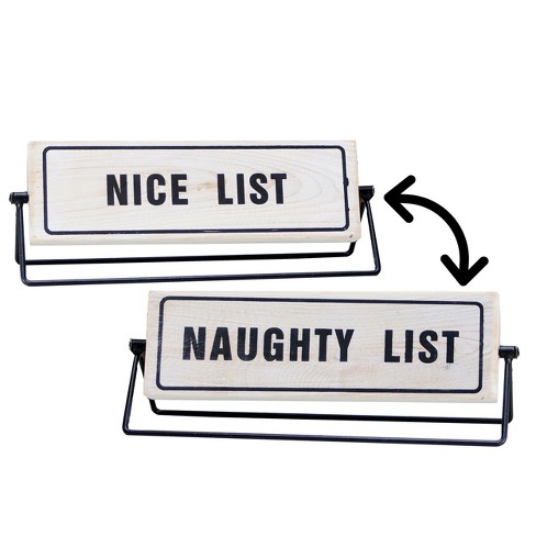 Vip Metal 12 In. White Reversible Naughty Or Nice Table Sign : Target