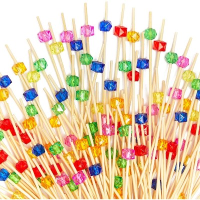 Okuna Outpost 150 Pack Bamboo Toothpicks with Colored Pearls for Appetizer (4.7 Inches)