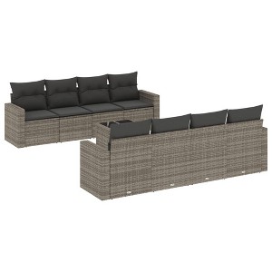vidaXL Patio Sofa Set with Cushions Outdoor Furniture 9 Piece Poly Rattan - Gray - 1 of 4