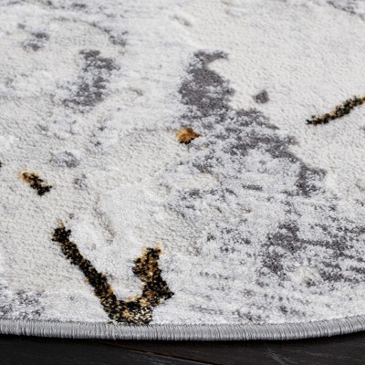 Amelia 5' Round Grey and Gold Abstract Synthetic Rug