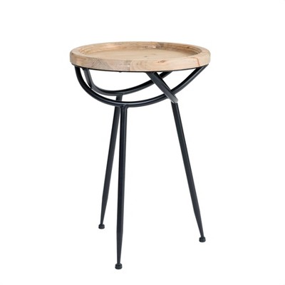 Easton Natural Wood and Black Metal Round Side Table