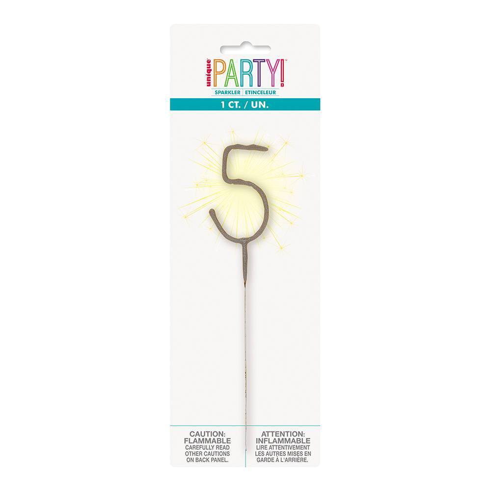 Number 5 Sparkler Flame Cake Candle