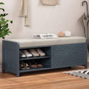 Whisen Shoe Bench with Storage and Cushion, Distressed Shutter Storage Bench - 1 of 4