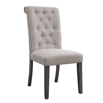 High Parsons 42" Gray Linen Upholstered Side Chair with Wood Legs