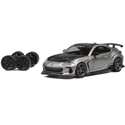 Subaru BRZ Varis Arising-1 RHD Gray Metallic with Carbon Hood and Top and Extra Wheels 1/64 Diecast Model Car by CM Model
