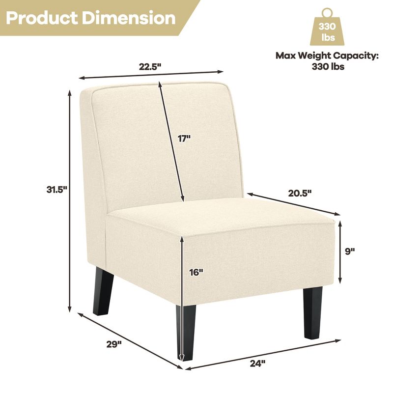 Costway Modern Armless Accent Chair Fabric Single Sofa withRubber Wood Legs Beige/Gray, 3 of 11