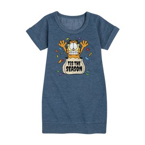 Girls' - Garfield - Tis The Season Graphic Short Sleeve Fleece Dress - 1 of 4