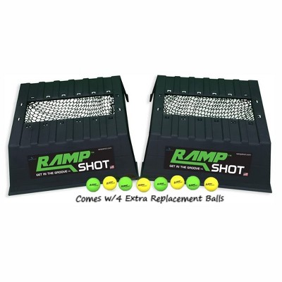 RampShot Plus Portable Outdoor Backyard Toss Game Set for 4 Players with 2 Plastic Ramps, 4 Racquetballs and Extra Set of Replacement Balls
