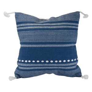 Blue Striped Hand Woven Outdoor Decorative Throw Pillow with Hand Tied Tassels - Foreside Home & Garden - 1 of 4