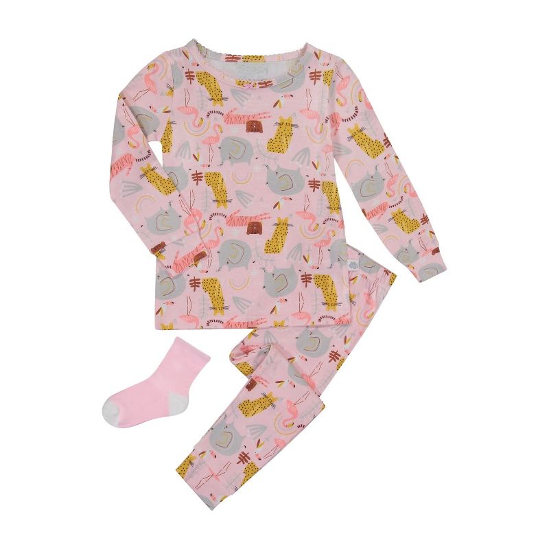 Sleep On It Infant & Toddler Girls 2-Piece Super Soft Jersey Snug-Fit Pajama Set with Matching Socks, 4 of 6