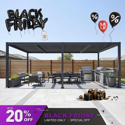 PURPLE LEAF  Outdoor Louvered Pergola with Adjustable Metal Roof for Patio Backyard Garden Grey Hardtop Gazebo