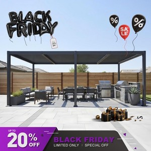 PURPLE LEAF  Outdoor Louvered Pergola with Adjustable Metal Roof for Patio Backyard Garden Grey Hardtop Gazebo - 1 of 4