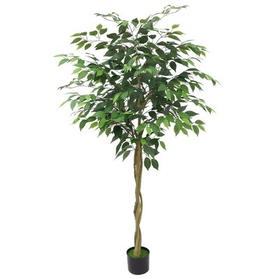 Artificial Plant Tree , Fake Ficus Tree With Silk Realistic Leaves and Lifelike Trunk,Faux Ficus Tree With Pot for Home Decor Indoor, 1 Pack