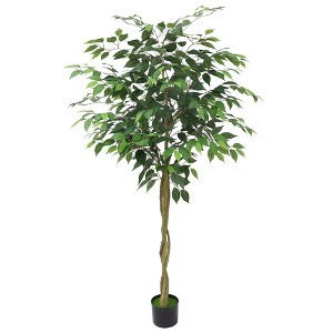 Artificial Plant Tree , Fake Ficus Tree With Silk Realistic Leaves and Lifelike Trunk,Faux Ficus Tree With Pot for Home Decor Indoor, 1 Pack - 1 of 4