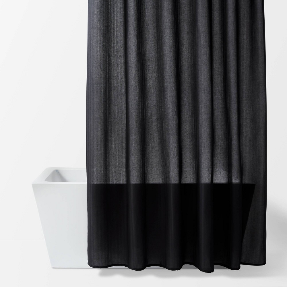 72"x84" Extra Long Herringbone Fabric Shower Curtain Black - Room Essentials™