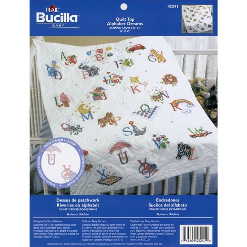 Bucilla Stamped Cross Stitch Baby Quilt Top 34x43-alphabet