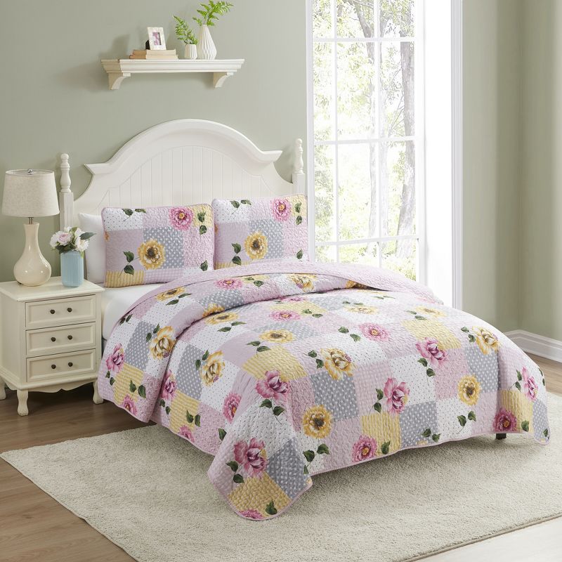 Sweet Home Collection Quilt Embroidered Soft and Luxurious Patch Quilt Set with Shams, 1 of 6