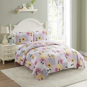 Sweet Home Collection Quilt Embroidered Soft and Luxurious Patch Quilt Set with Shams