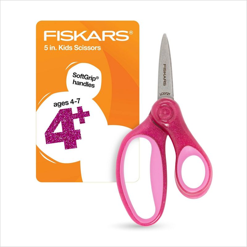 Fiskars 5&#34; Sparkle SoftGrip Point Kids&#39; Scissors Pink, 1 of 9