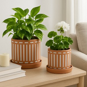 Sagebrook S/2 Terracotta Planters W/ Saucer 6/8", Orange