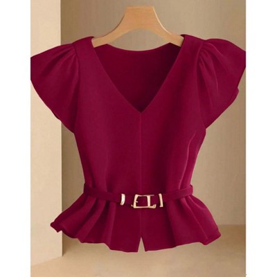 TIME HOLLOW Minimalist V-Neck Blouse