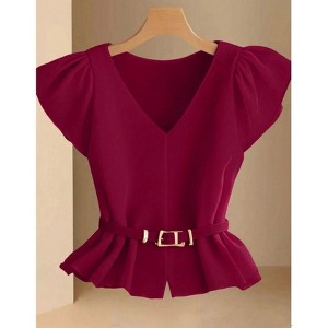 TIME HOLLOW Minimalist V-Neck Blouse - 1 of 3