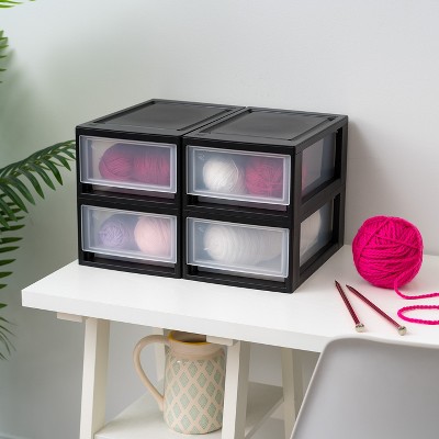 Compact Black Plastic Mini Stacking Drawers 8-Pack