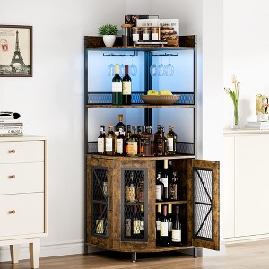 Garvee Corner Bar Cabinet, 5-Tier Industrial Wine Cabinet with Glass Holder, Industrial Liquor Cabinet with Adjustable Shelf, Rustic Brown - 1 of 4