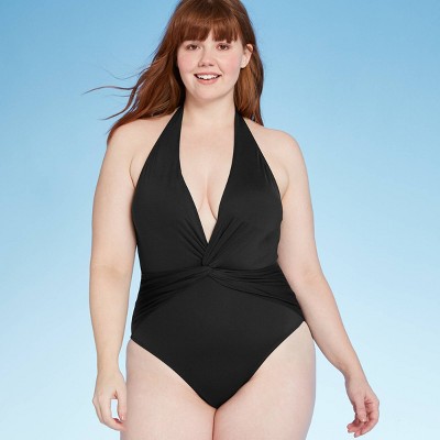 plunge neck swimsuit