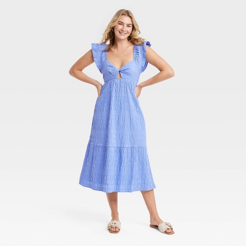 Women's Flutter Short Sleeve Midi A-line Dress - Universal Thread™ Blue Xs  : Target