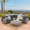 GDFStudio Hensley Outdoor Wicker 5 Seater V-Shape Sectional Sofa Chat Set with Cushions, Mixed Black/Dark Gray - 2 of 4