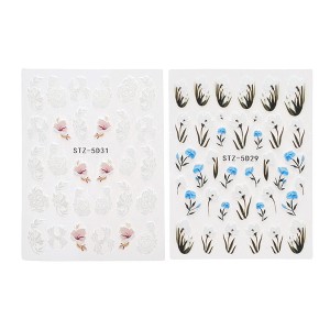 Unique Bargains Self-Adhesive Floral Pattern Nail Art Stickers White Blue 2 Pcs - 1 of 4