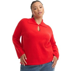 June + Vie by Roaman's Women's Plus Size Polo Shirt Sweater - 1 of 4