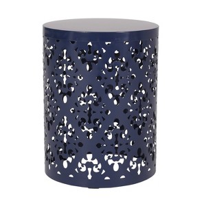 Mathena Outdoor Round Iron Side Table Navy - Christopher Knight Home: Modern Accent Table, No Assembly Required - 1 of 4